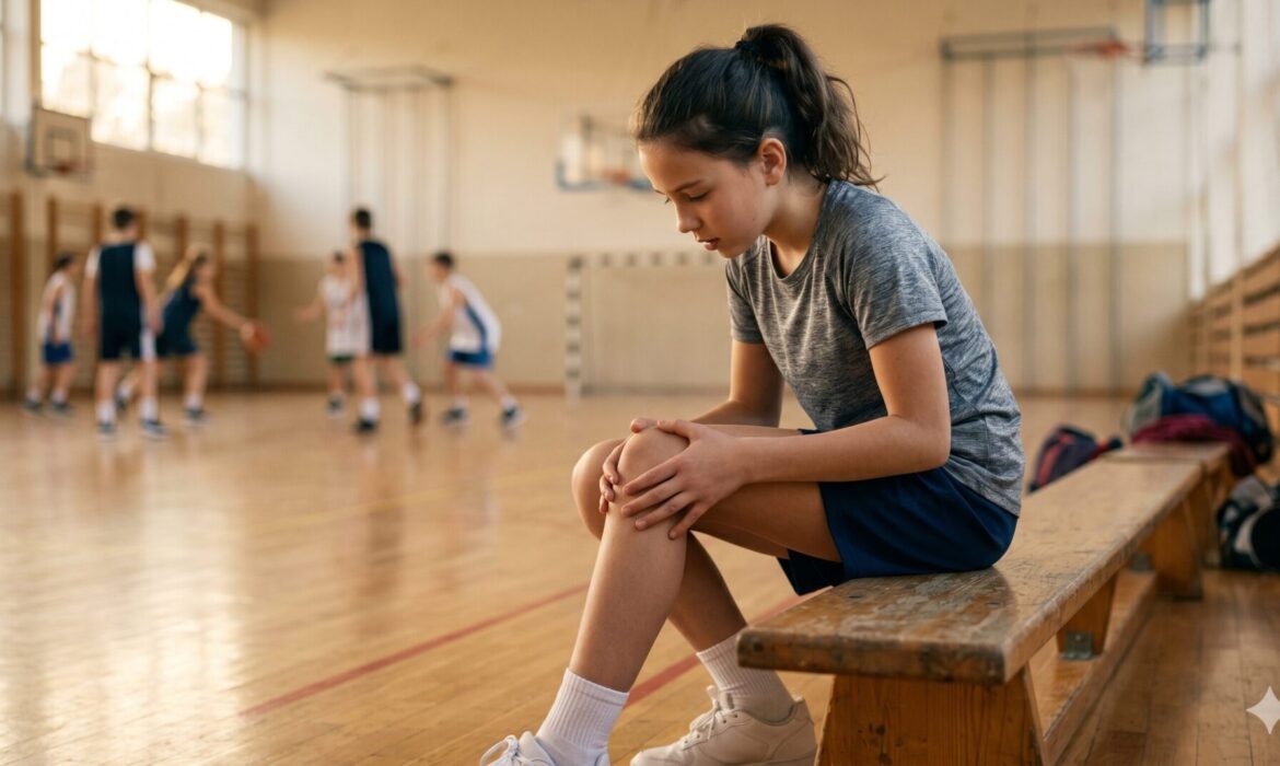 Parent examinant le genou douloureux de son enfant adolescent, illustration des 7 causes de douleur au genou chez l'enfant